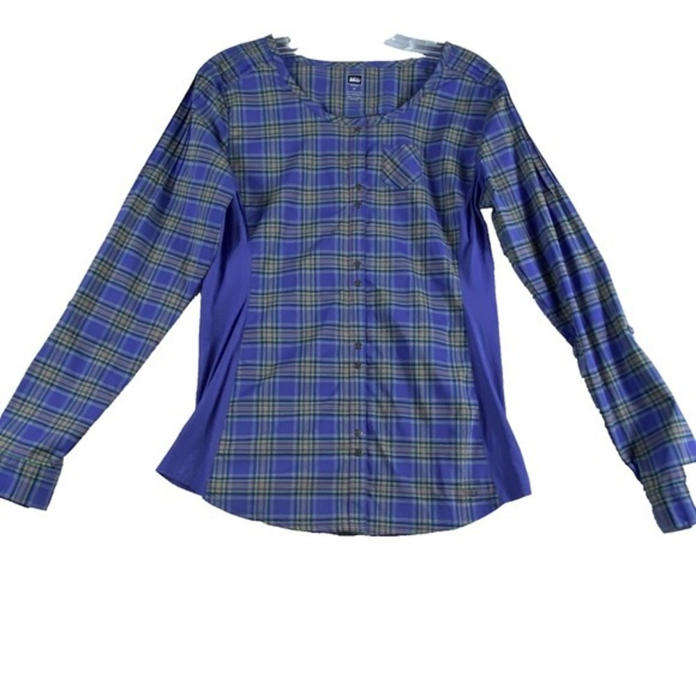 2/$30 REI Co-op Hiking Shirt Shirt Sz M Purple Plaid Performance Lightweight